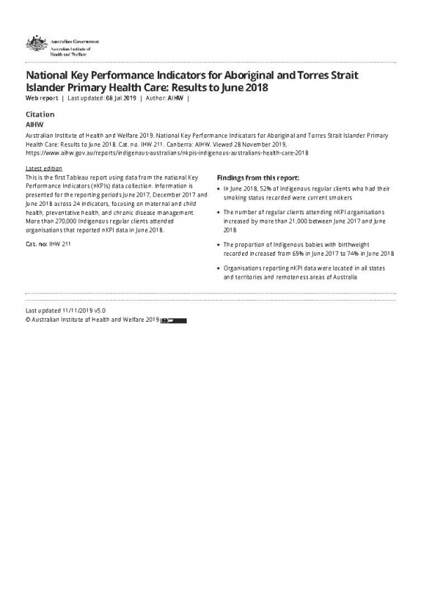 National Key Performance Indiclth Care  Results to June 2018 1